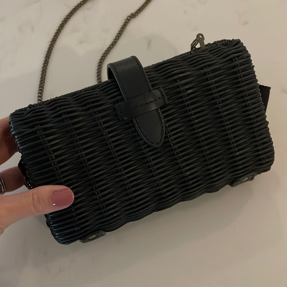J. Crew Black Wicker Crossbody Clutch with Chain
